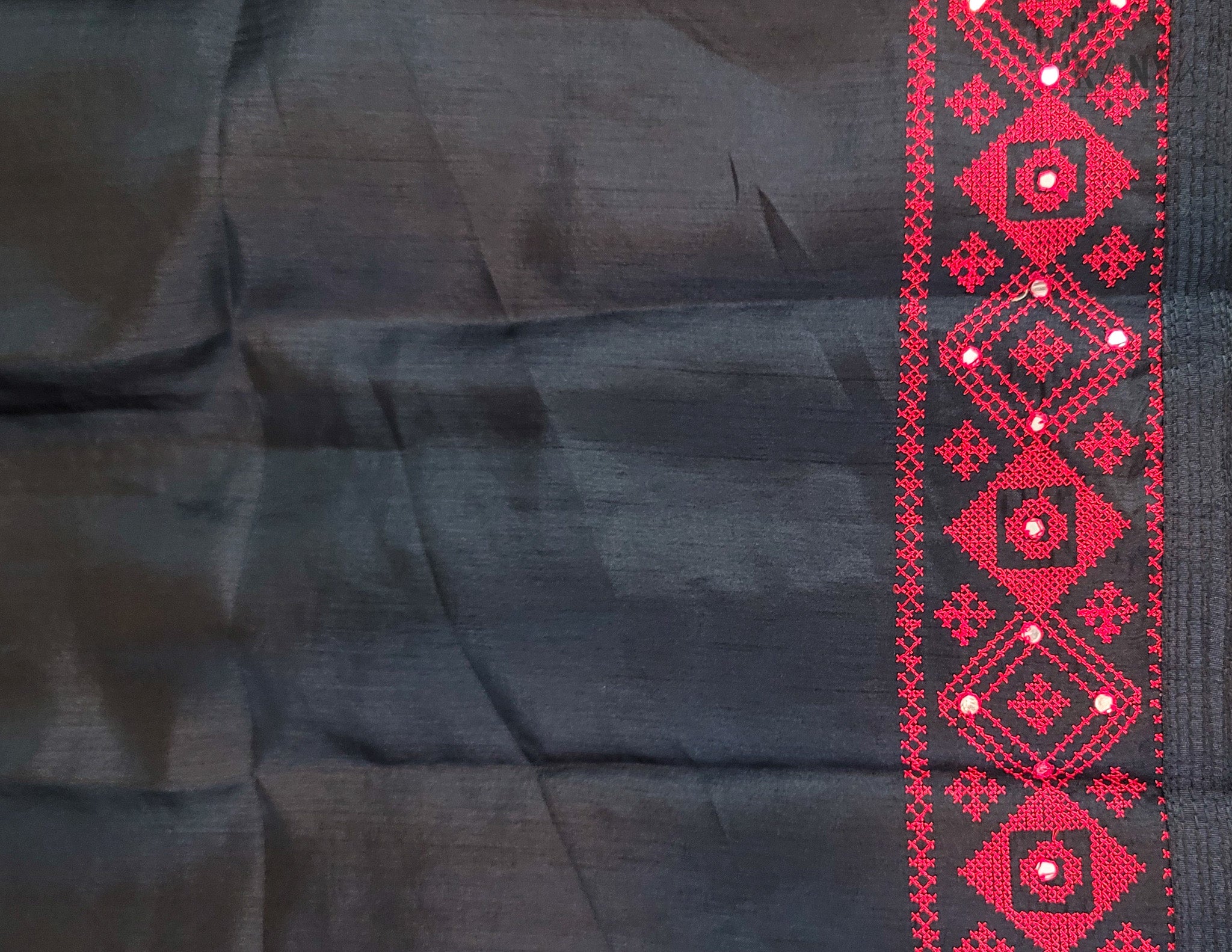 Black Soft Tussar with Gujrati Stitch