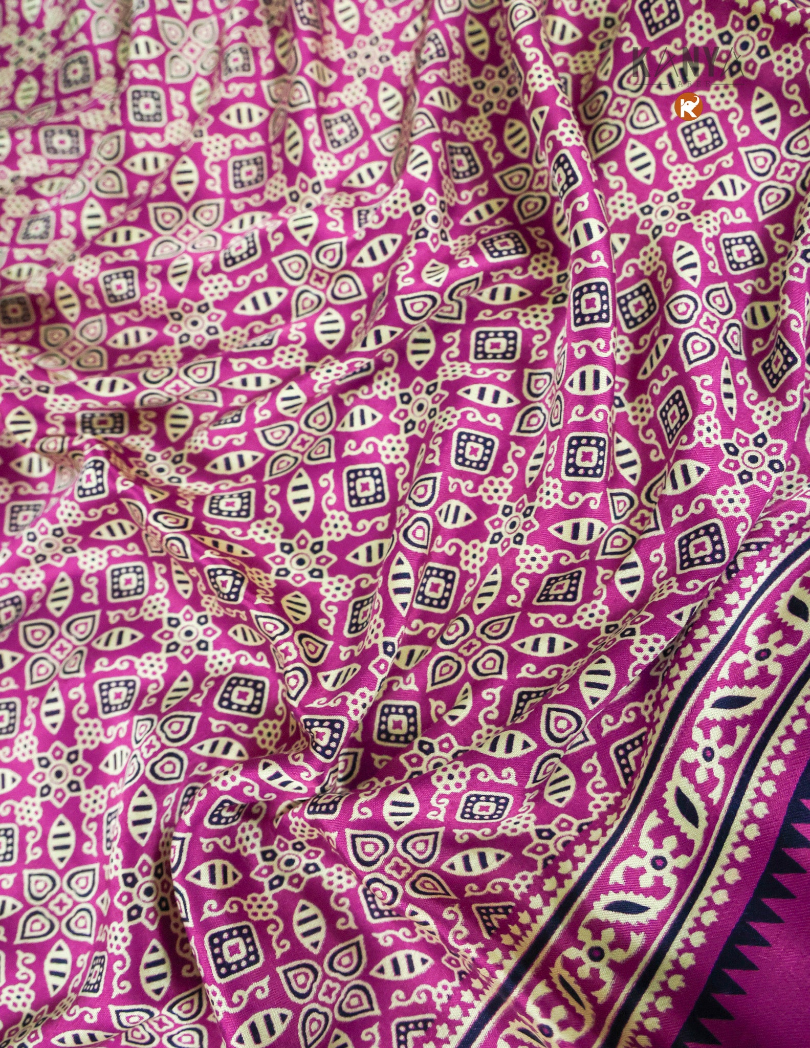 Magenta Color Ajrakh Block Printed Modal Silk Saree