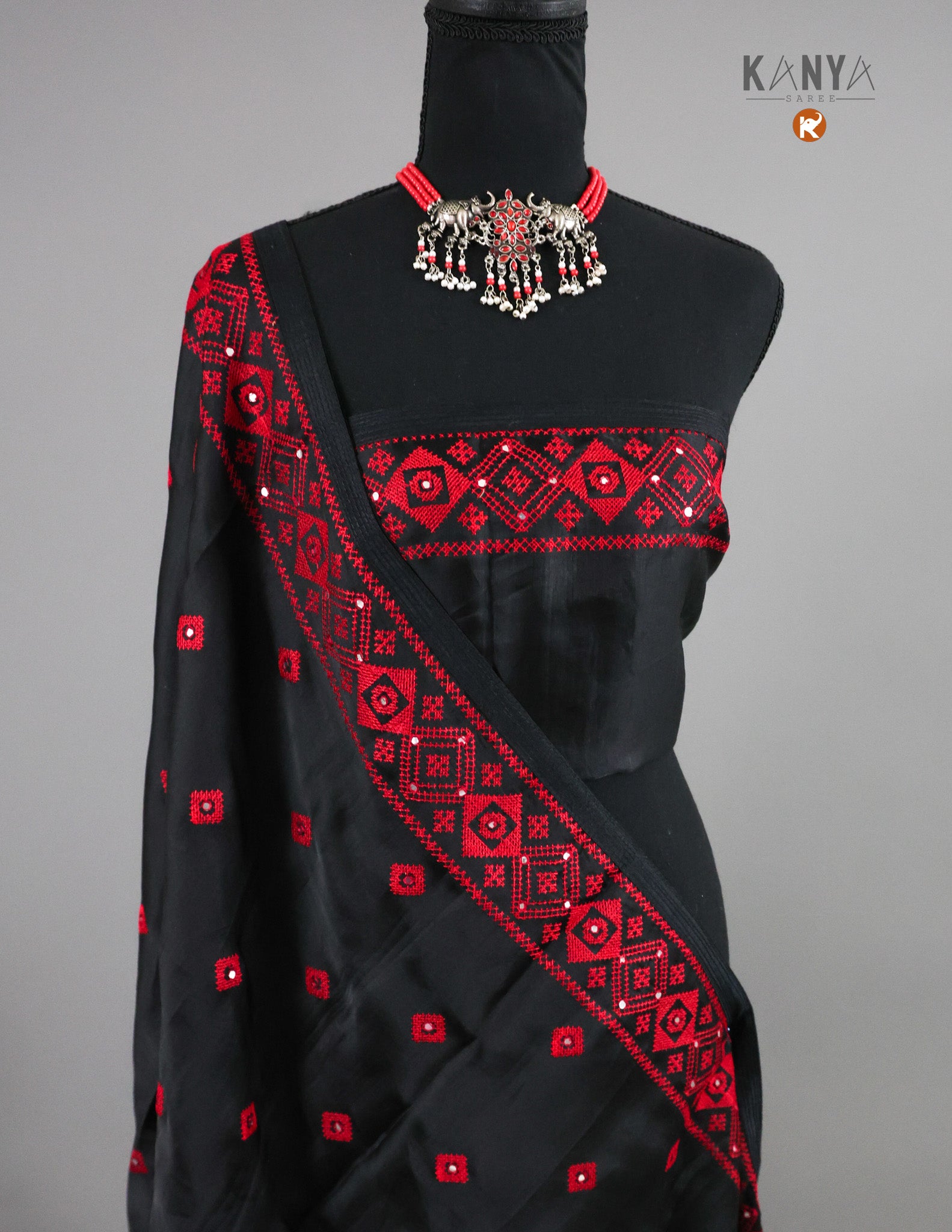 Black Soft Tussar with Gujrati Stitch