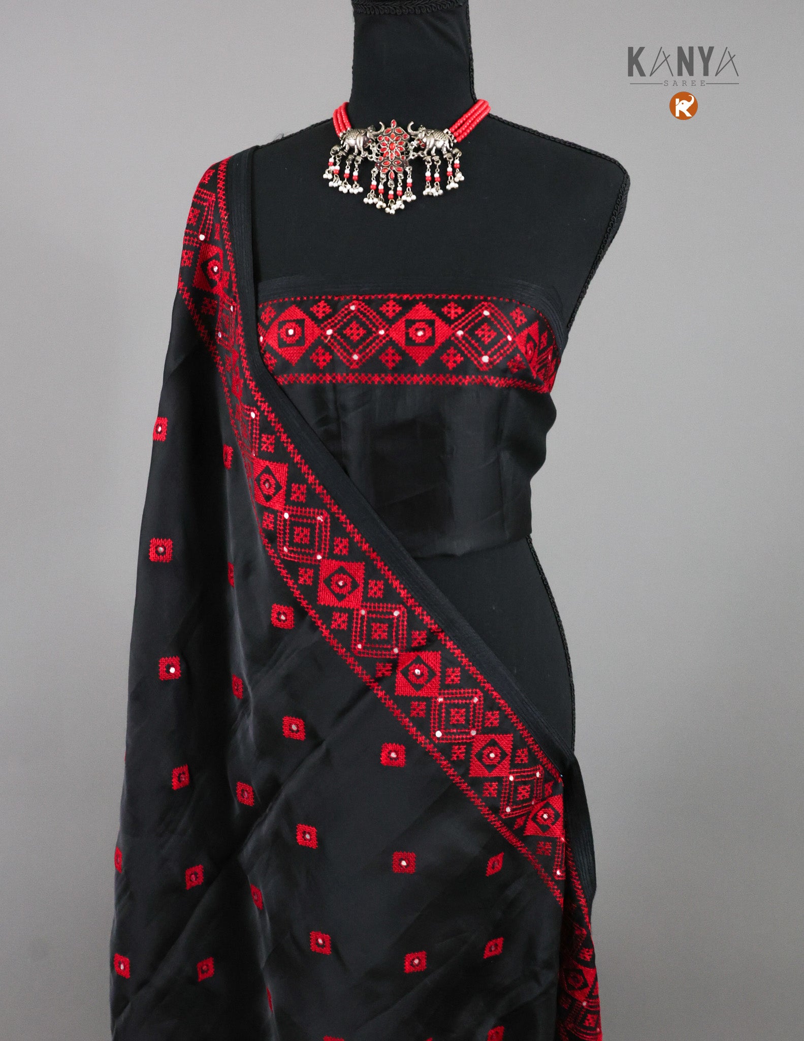 Black Soft Tussar with Gujrati Stitch