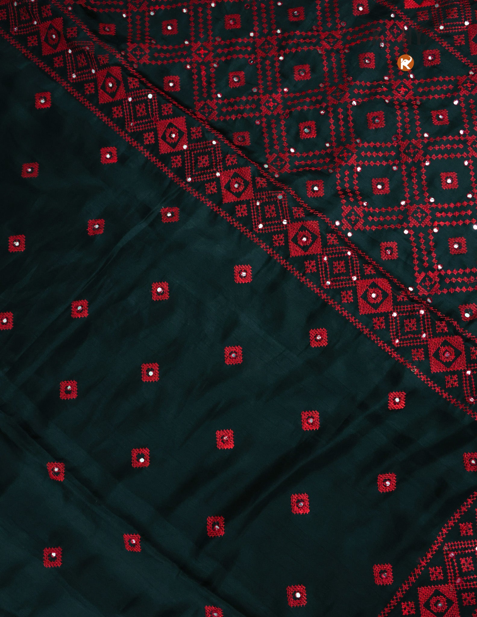 Black Soft Tussar with Gujrati Stitch