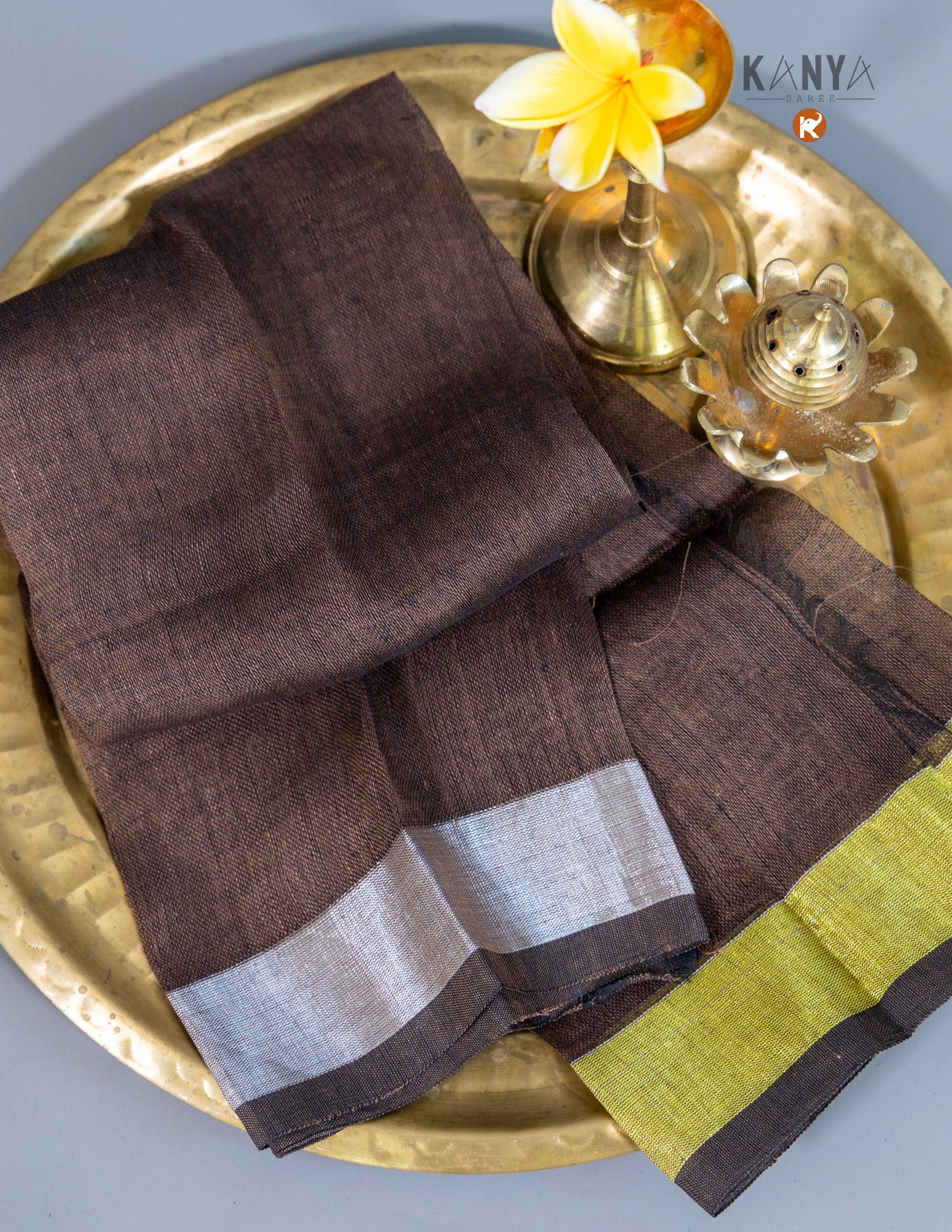 Handwoven Pure Linen by Linen Saree with Temple Border | Elegant Traditional Saree