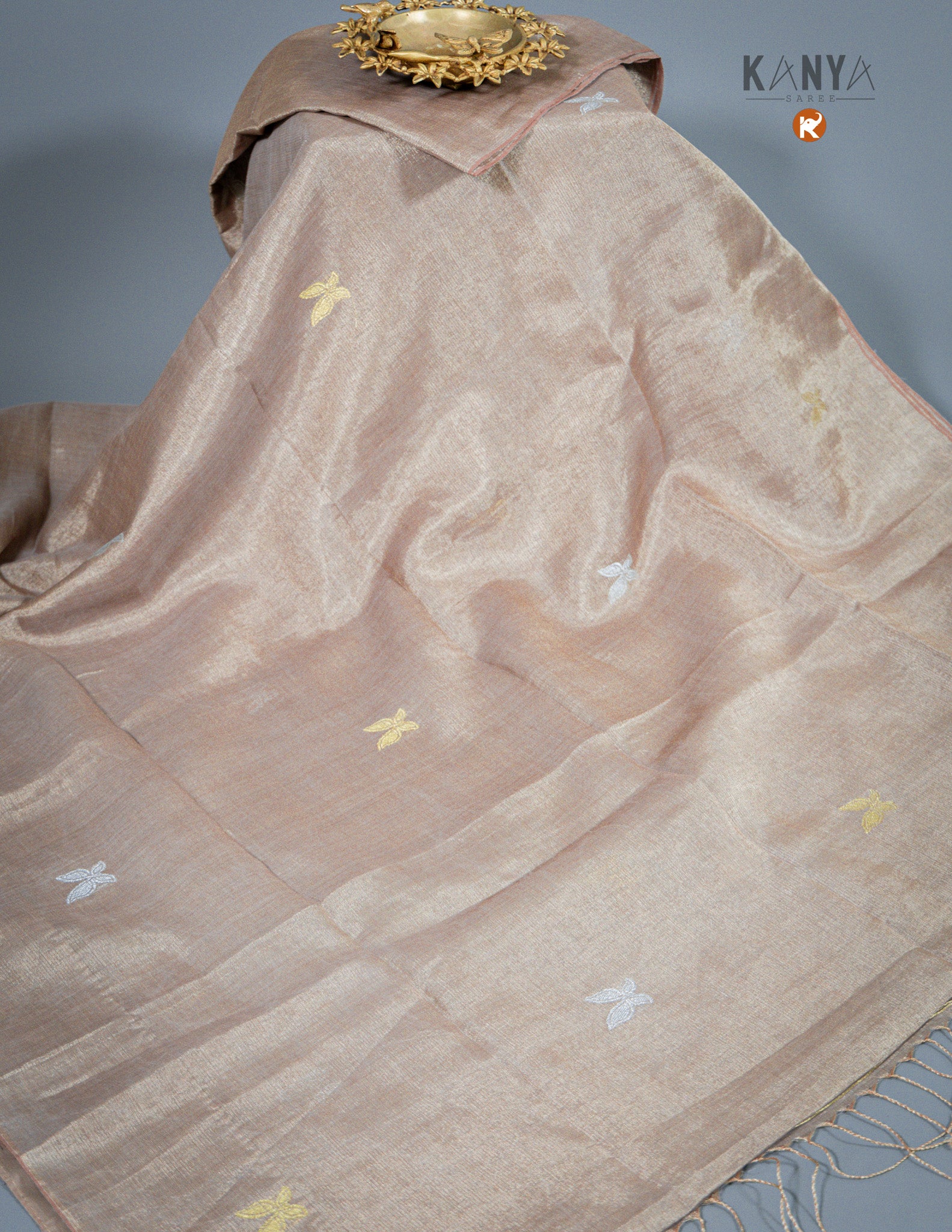 Plain Metallic Linen Saree | Elegant Handwoven Shimmering Linen Saree